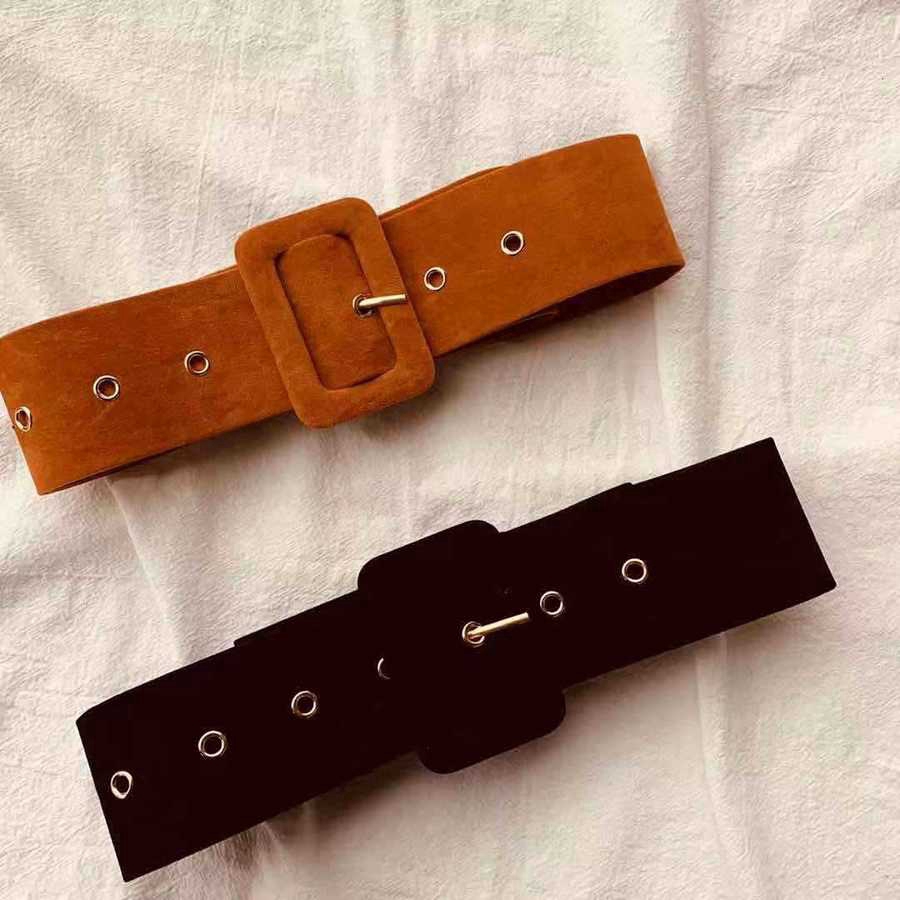 Thắt lưng da mềm màu trơn khóa vuông thời trang cho nữ