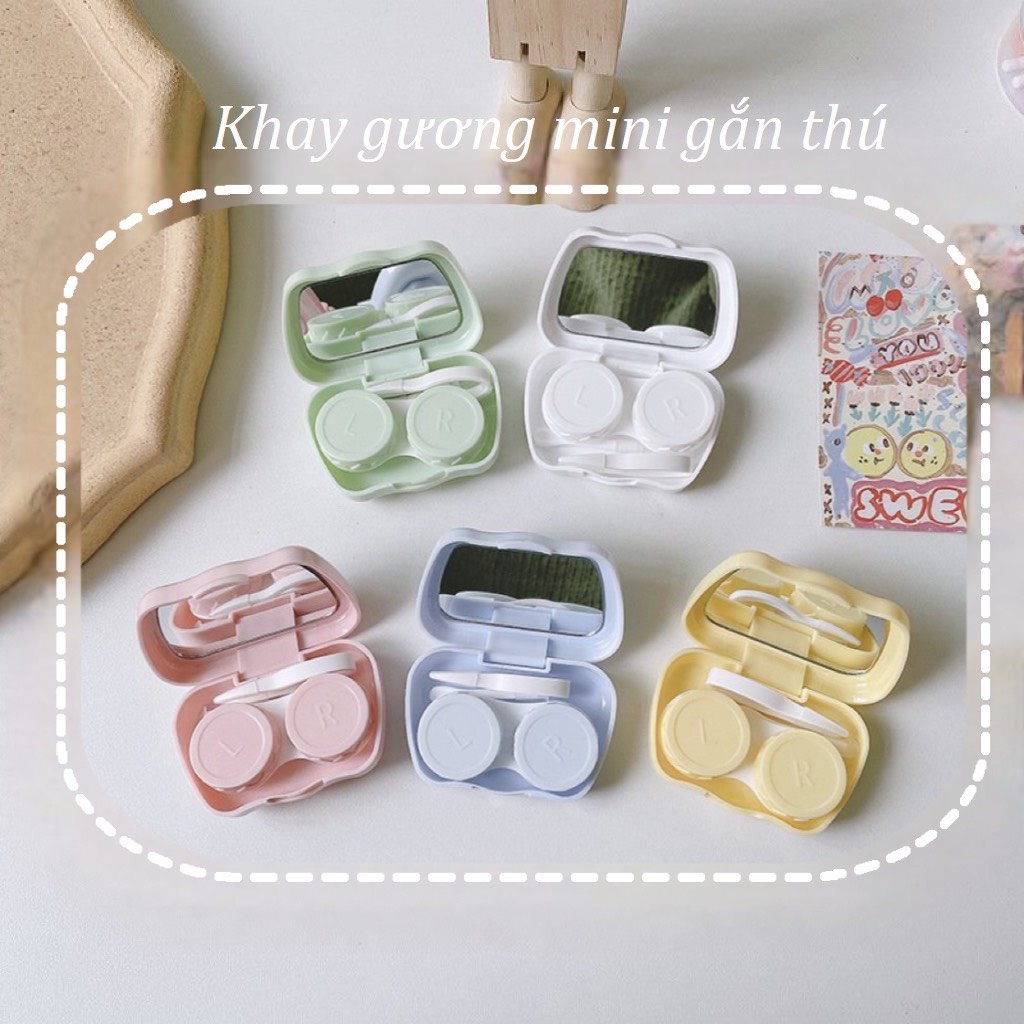 Khay Gương Mini Gắn Thú Nhiều Màu kèm dụng cụ đeo lens
