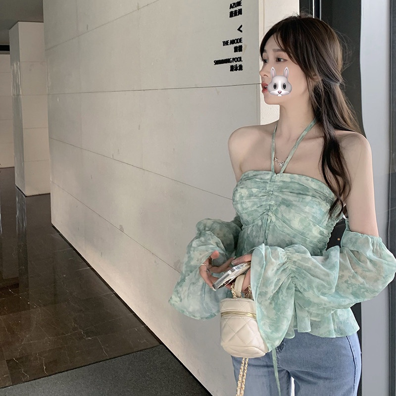 Áo Chiffon Tay Ngắn Trễ Vai Thời Trang Dành Cho Nữ