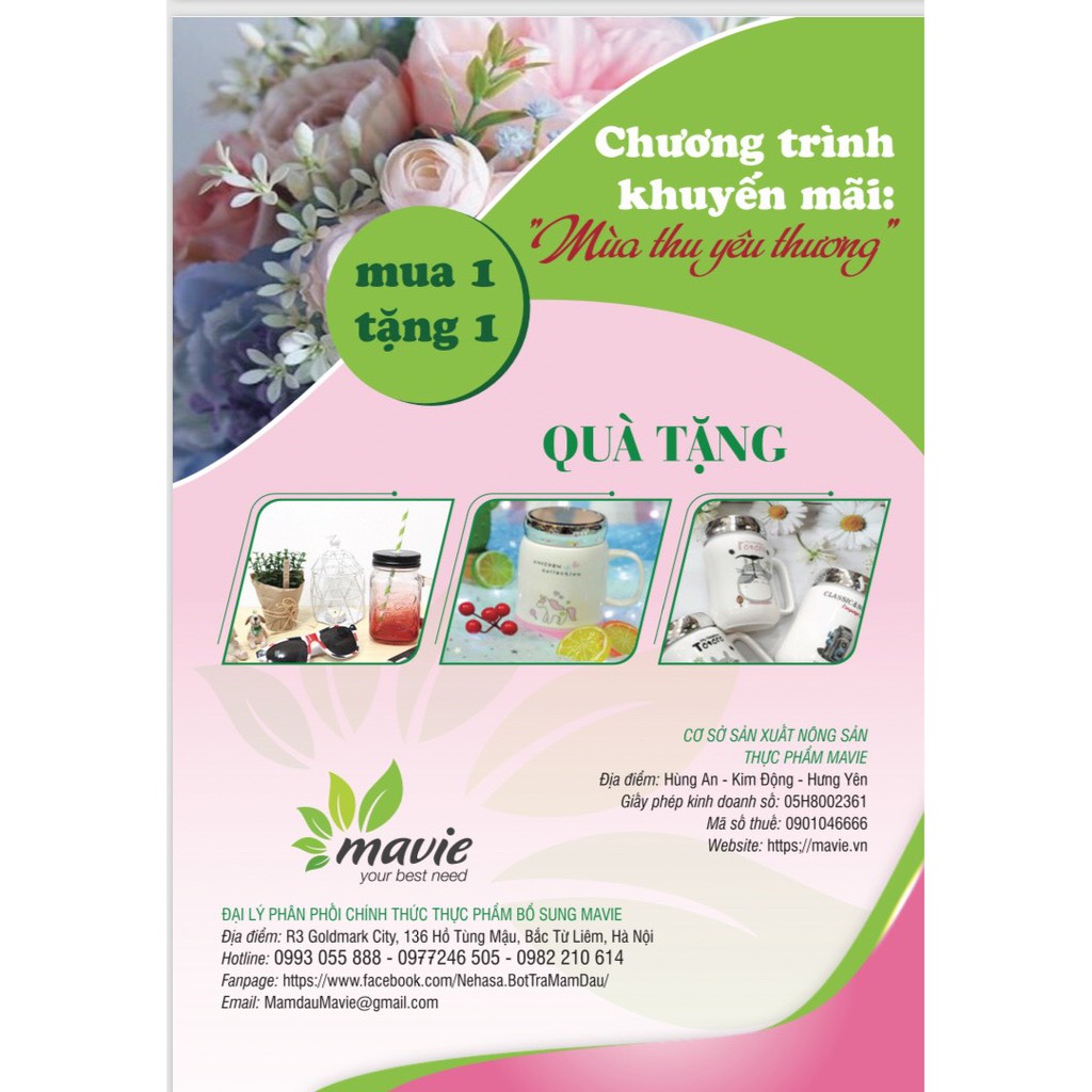 COMBO: MUA 0,5kg Bột mầm đậu nành MAVIE TẶNG 1 Cốc thủy tinh nắp thiếc vô cùng đáng yêu và tiện dụng