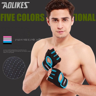 Găng tay tập gym hở lưng AOLIKES AL1678 , bảo vệ bàn tay chống trượt chuyên gym, chính hãng