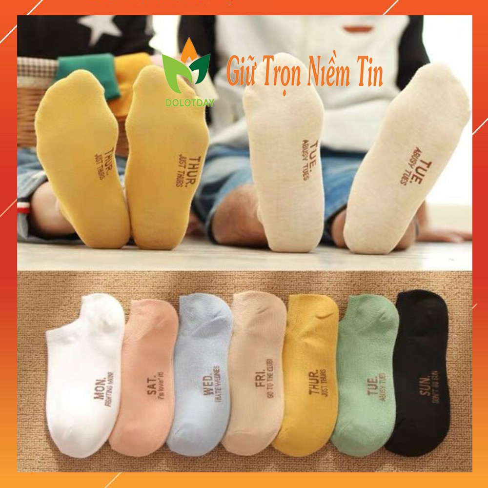 [Túi 7 đôi] Tất tuần nam nữ thấp cổ cute hàn quốc, Vớ nữ cổ ngắn cao cấp 7 ngày kháng khuẩn DOLOTDAY