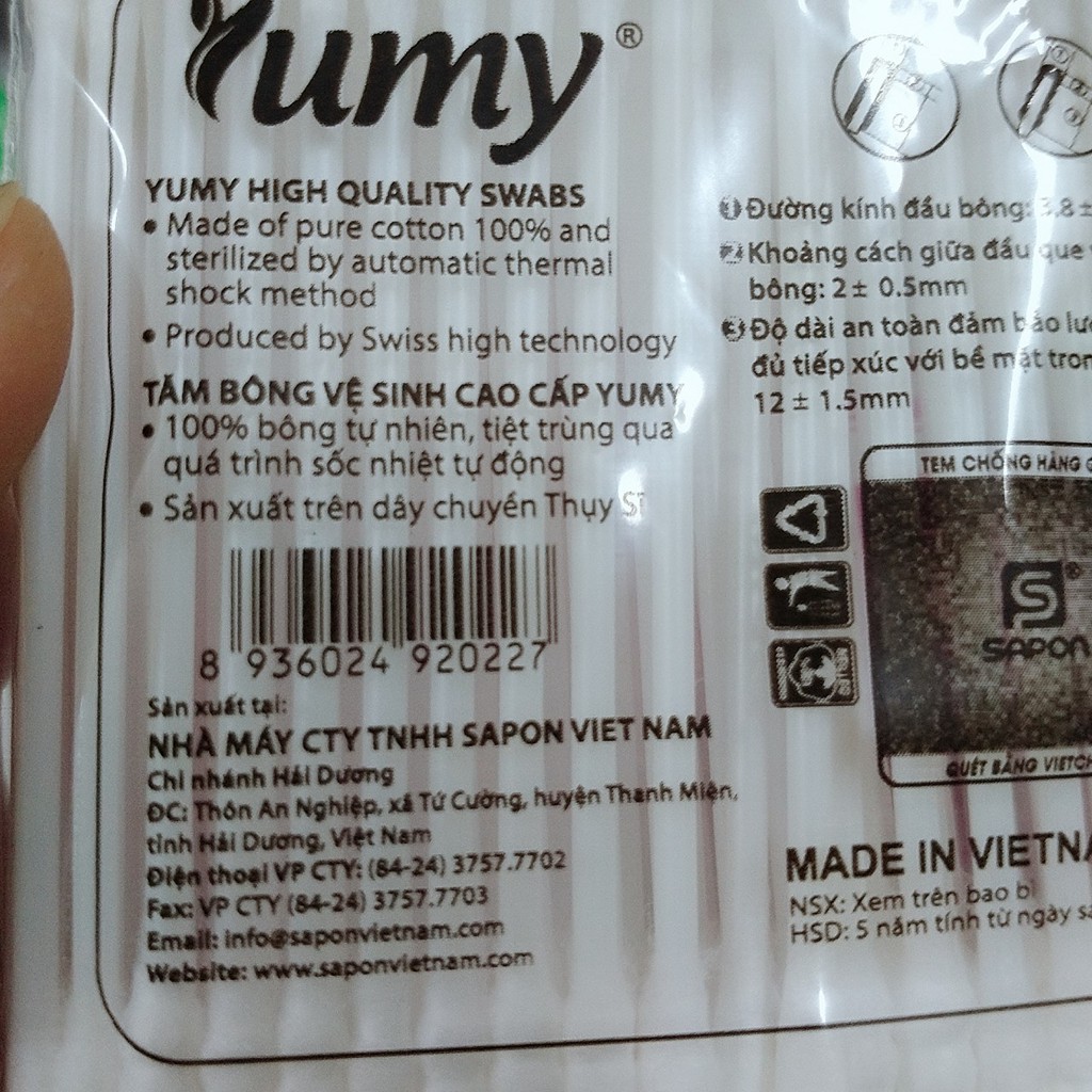 Tăm bông trẻ em YUMY KIDS 100 que 1 đầu xoắn - Bông tự nhiên 100% mềm mại, an toàn