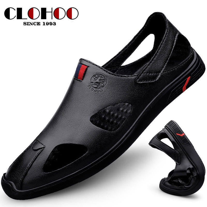 Xăng đan Da Đục Lỗ Đế Mềm Thời Trang Đi Biển Mùa Hè Cho Nam