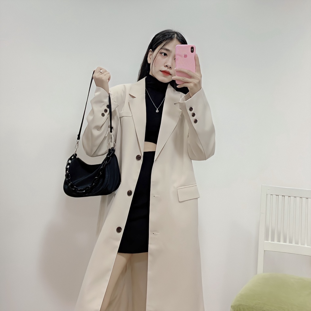 Áo khoác dáng dài áo mangto màu Beige phong cách Hàn Quốc TD Design | BigBuy360 - bigbuy360.vn