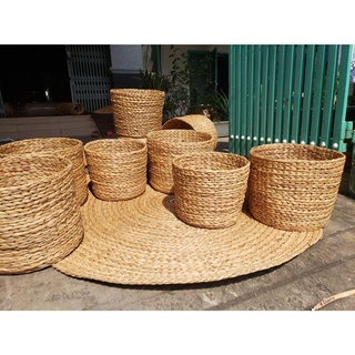 Giỏ lục bình tròn không quai, giỏ đựng chậu cây chất liệu lục bình, sắp xếp nhà cửa, giỏ đựng đồ đa năng,sọt cói