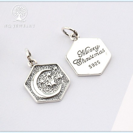 Charm bạc lục giác hình trăng và sao treo - NQ Jewelry