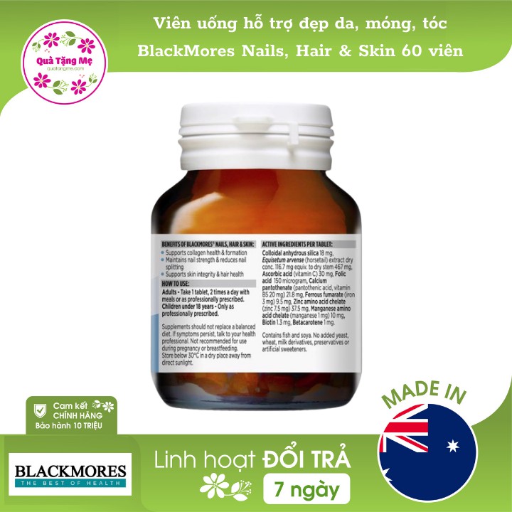 Viên uống hỗ trợ đẹp da, móng, tóc BlackMores Nails, Hair & Skin 60 viên | Thế Giới Skin Care