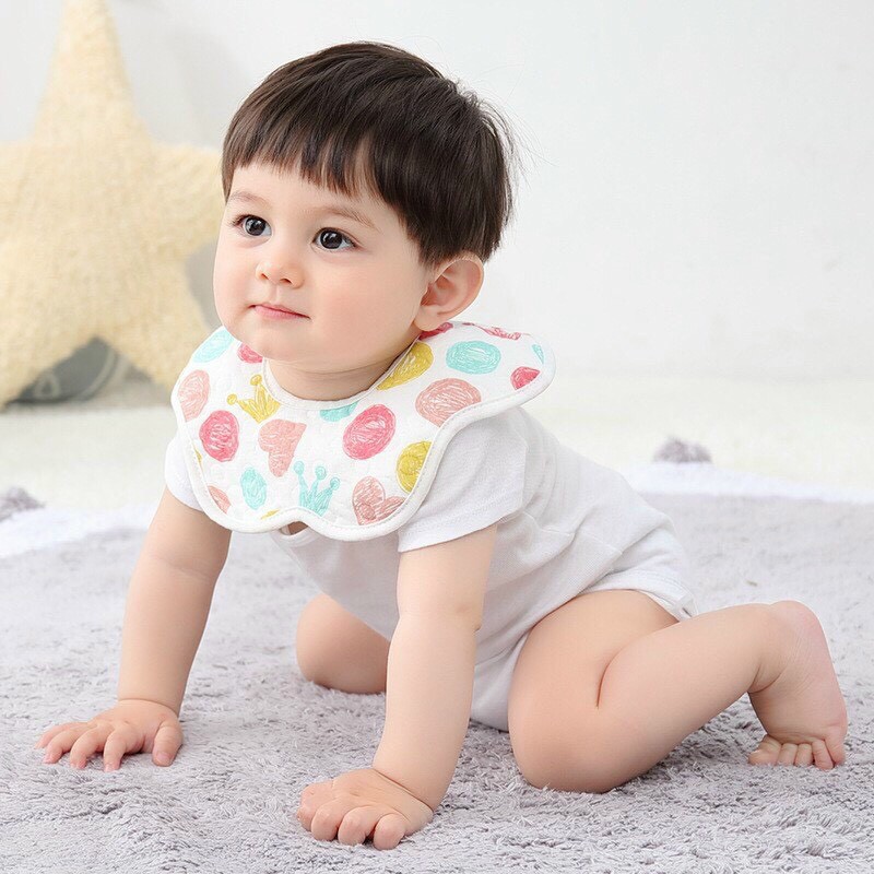 Yếm tròn, yếm dãi 6 lớp xoay 360 độ chất liệu cotton mềm mịn