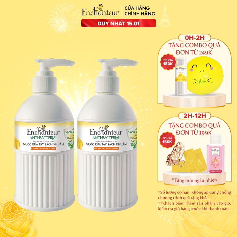 Combo 2 Nước rửa tay sạch khuẩn từ thiên nhiên Enchanteur Charming Anti-Bacterial 300gr/Chai