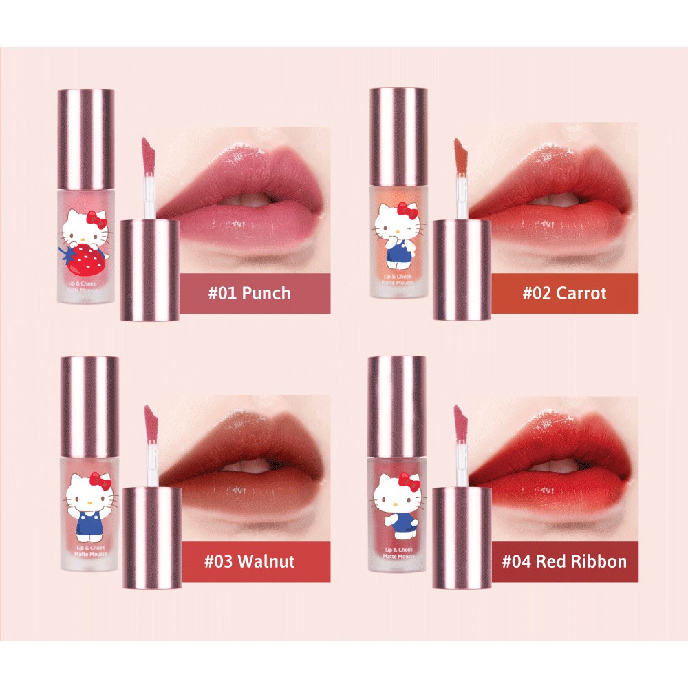Cathy Doll Hello Kitty Lip & Cheek Matte Mousse 4g Son Kem Lì Và Má Hồng Hello Kitty Cathy Doll Lip & Cheek Matte Mousse