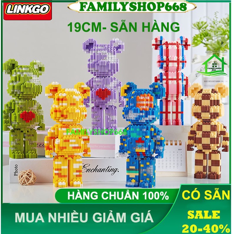 Đồ chơi xếp hình Gấu Bearbrick 19cm lắp ráp mô hình Hàng Đẹp bear brick