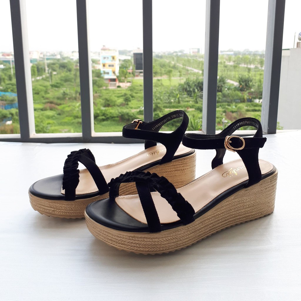 Sandal quai chéo Daphne, đế xuồng cao 5.5cm, quai viền bèo xinh xắn (có sẵn)