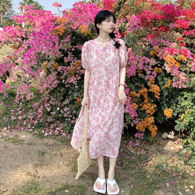 Đầm Dài Tay Phồng Họa Tiết Hoa Thời Trang Mùa Hè 2022 Mới