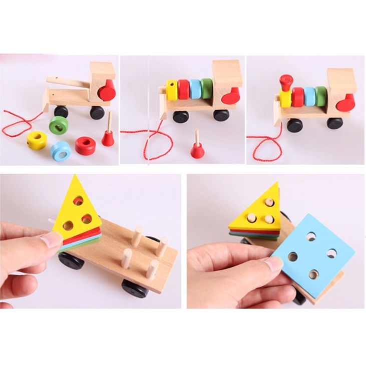 Đoàn tàu thả cọc bằng gỗ - Phát triển tư duy hình khối cho bé