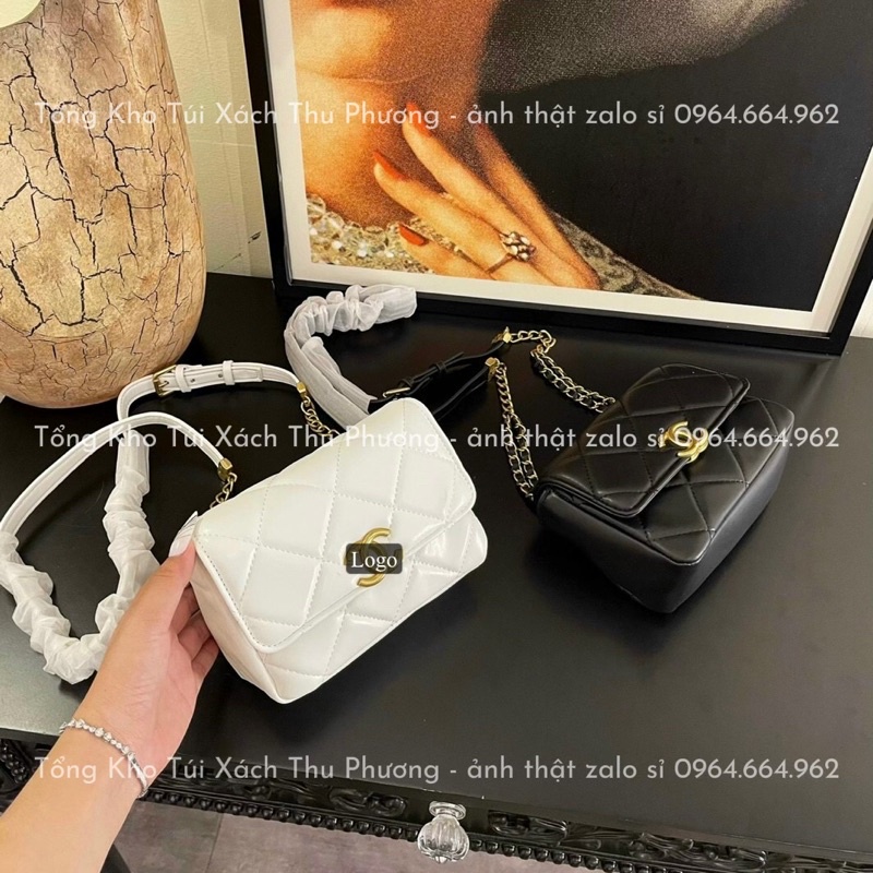 Túi đeo chéo c.ne trần trám hình vuông dây da phối xích cho nữ siêu xinh - hàng loại 1