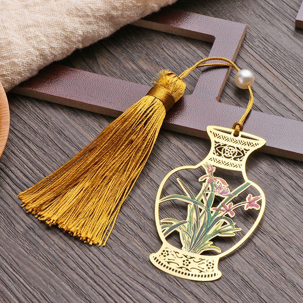 PISTA Thẻ Đánh Dấu Trang Sách Bằng Đồng Thau Phối Tua Rua Phong Cách Retro