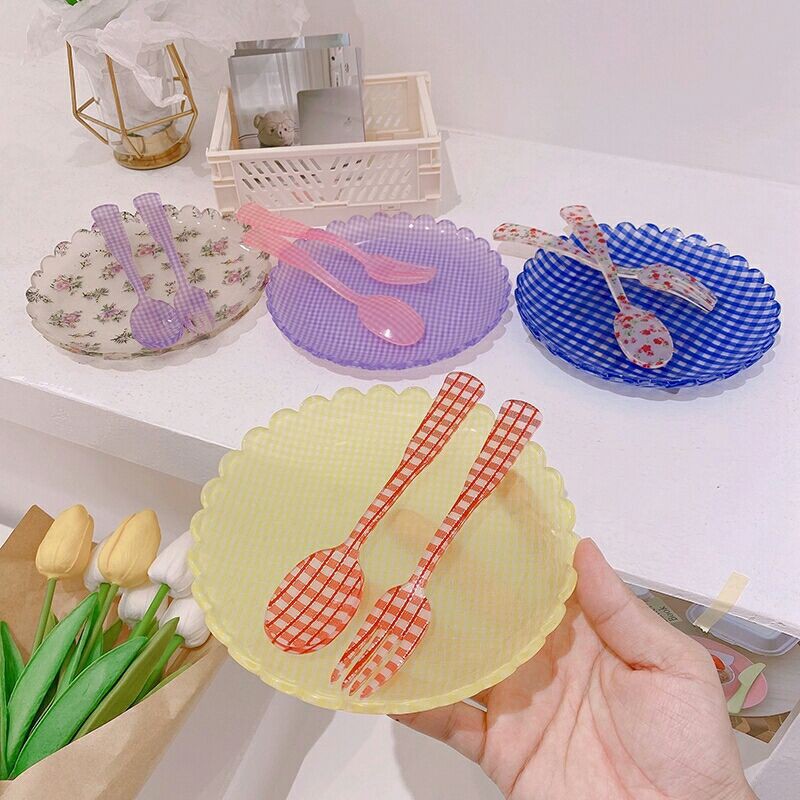 SET ĐĨA MUỖNG NĨA CARO HOA VINTAGE