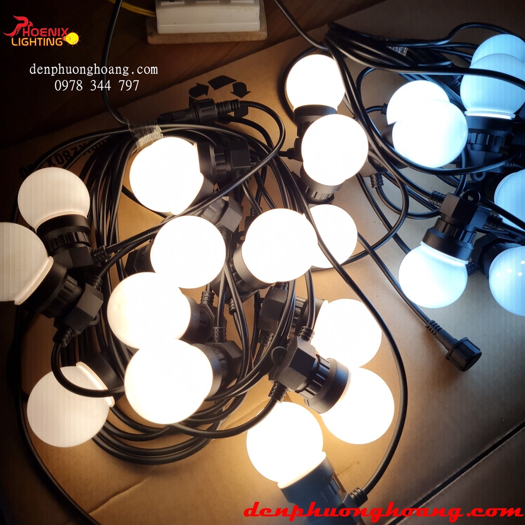 Đèn dây trang trí quán trà chanh, trà sữa, cafe nhà hàng 5 mét 10 bóng led vàng nắng - Đèn Phượng Hoàng