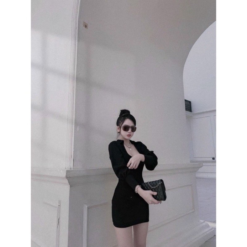 Váy body cổ u tay phồng