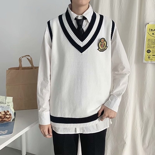 Áo Dệt Kim Không Tay Cổ Chữ V Phong Cách Nhật Bản Dành Cho Nam Và Nữ