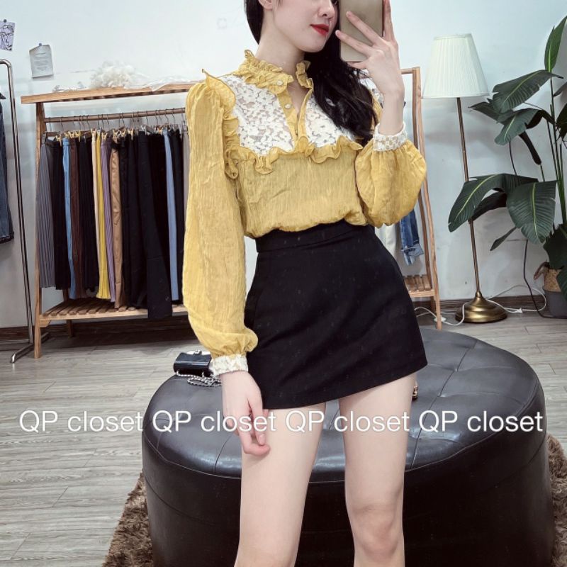 Áo sơmi tơ ren ngực