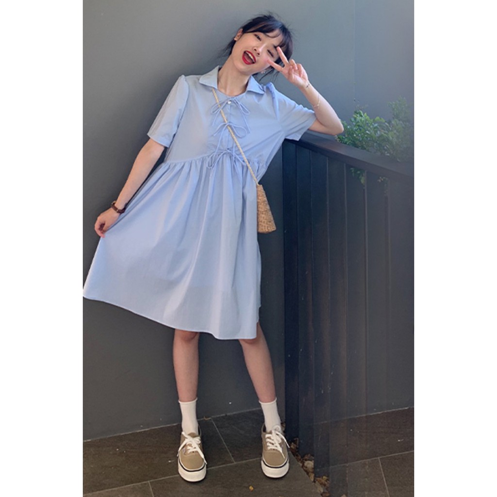Váy babydoll nữ dáng dài, đầm babydoll trắng xanh thắt nơ xinh đẹp V44 thời trang nữ emmei | BigBuy360 - bigbuy360.vn