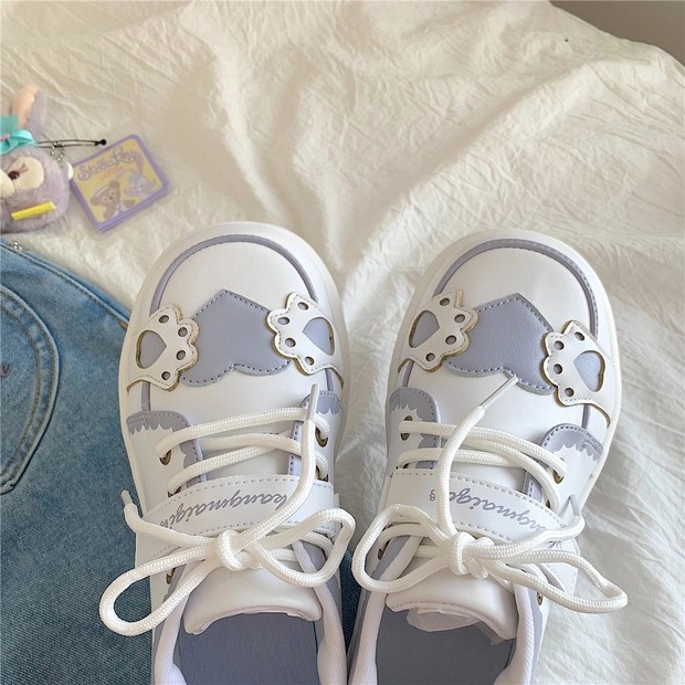 6:30PM Order Mã 076 Giày sneaker ulzzang dáng lolita mũi tròn đế bánh mì họa tiết chân mèo măng cụt cute màu pastel xinh