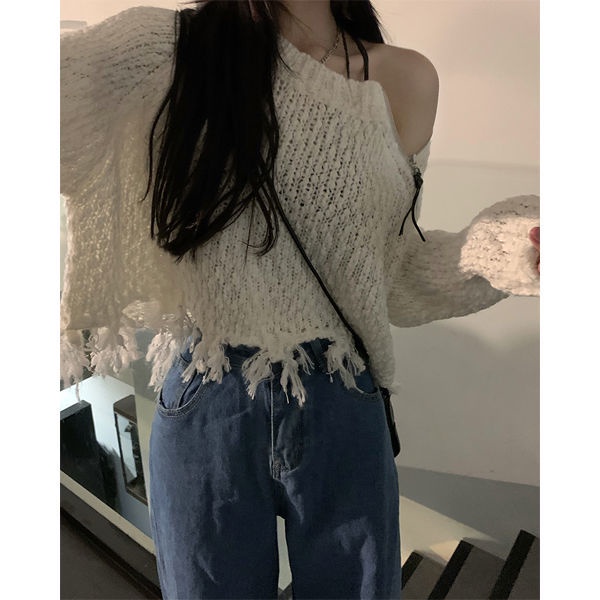 ▧∋✜Áo Sweater Dáng Rộng Tay Dài Lệch Vai Phối Khóa Kéo Thời Trang Mùa Xuân Hàng Mới 2022 Dành Cho Bạn Nữ
