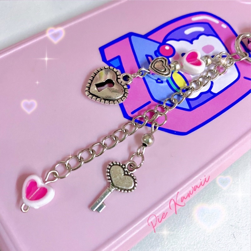 Móc điện thoại/Móc khoá Ổ khoá + Chìa khoá trái tim kim loại PIEKAWAII 💖
