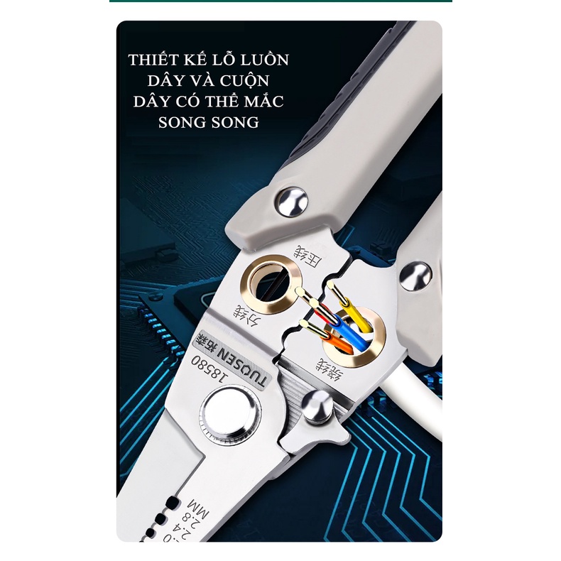 Kìm tuốt dây thợ điện đa năng mẫu mới 18580 - Một sản phẩm của Tuosen