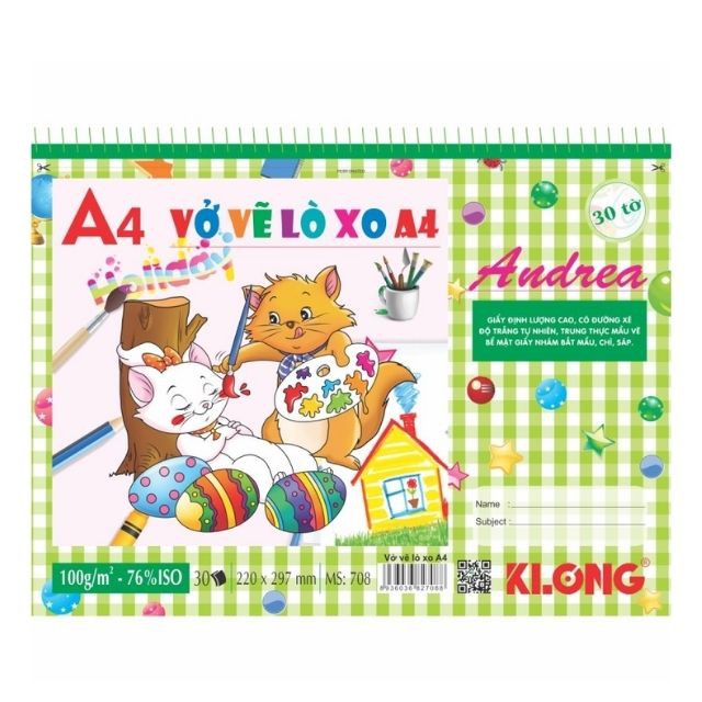 Vở Vẽ Lò Xo Xé 30 tờ A4 Klong mã số 708