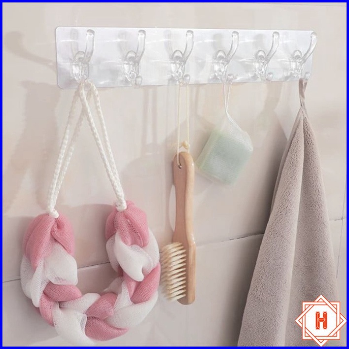 Thanh Treo Đồ Dán Tường 6 Móc Liền Mạch Trong Suốt Siêu Chắc Chắn