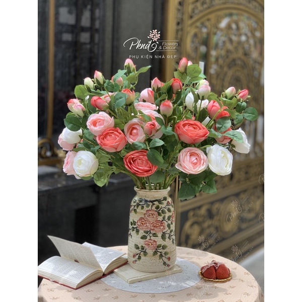 Bình hoa gốm Bát Tràng cao cấp cắm hoa vẽ tay thủ công trên nền men mộc vintage trang trí phòng khách đẹp |TN CRM