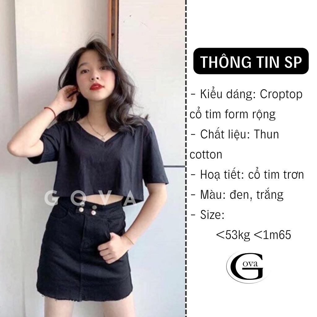 Áo Croptop CỔ TIM BASIC form rộng, Áo kiểu nữ ôm chất thun cotton mềm mát GOVA