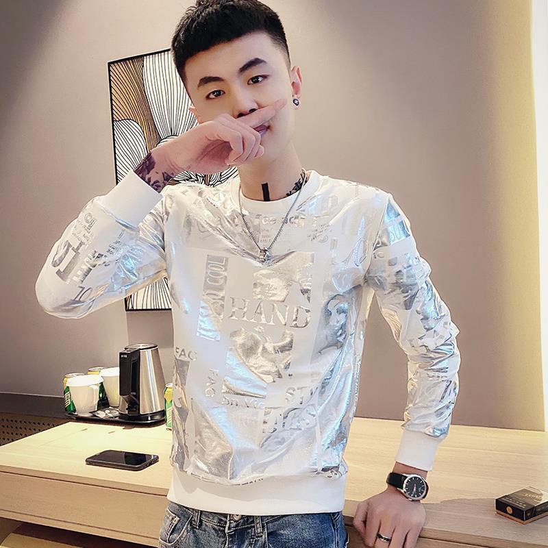 Áo Thun Tay Dài Phối Nhung Cổ Tròn Đính Kim Sa Chữ Tiếng Anh Xu Hướng Thời Trang Thu Đông Mới 2020 Dành Cho Nam