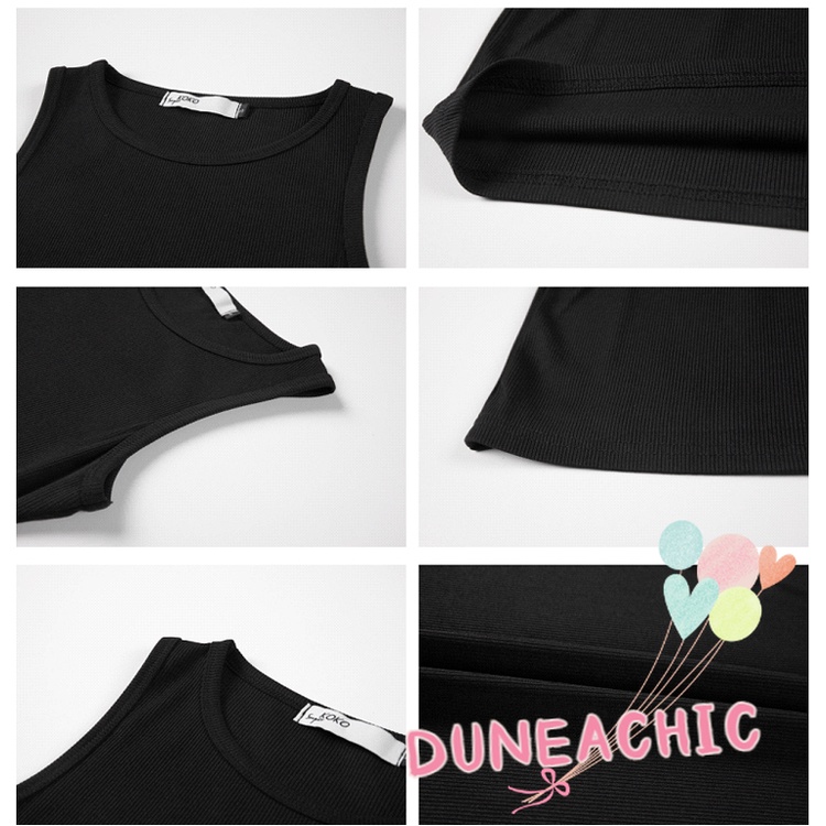 DUNEA Áo Tank Top Sát Nách Màu Đen Ôm Dáng Quyến Rũ Cho Nữ