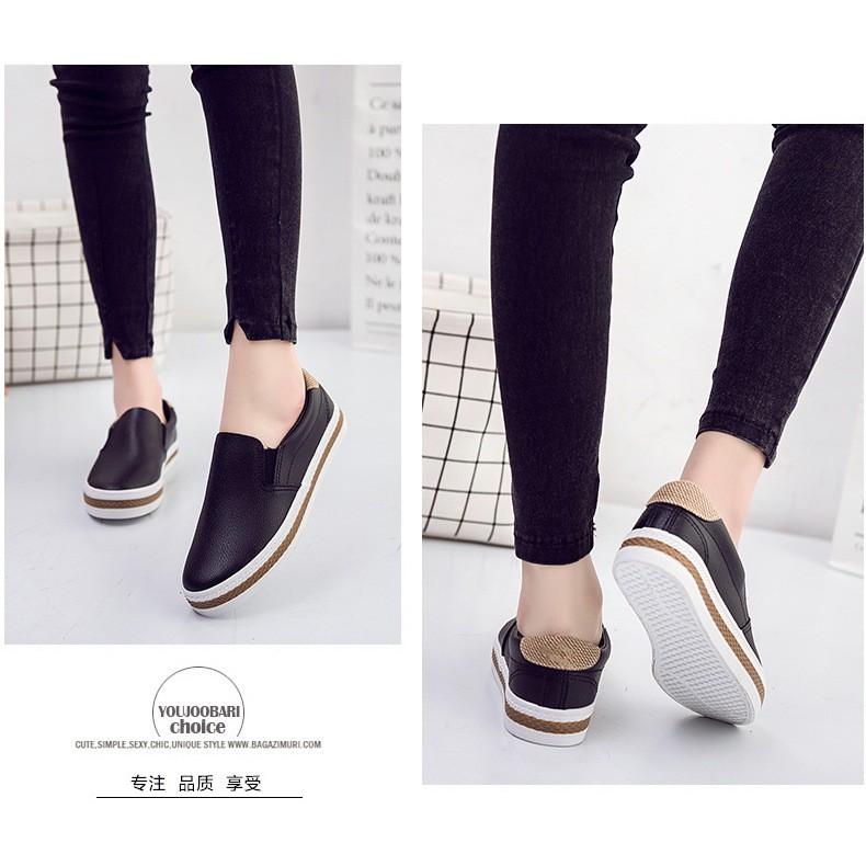 Slip on da nữ - Giày lười da nữ - Da PU màu (đen) - Mã SP: 6075 (K361)