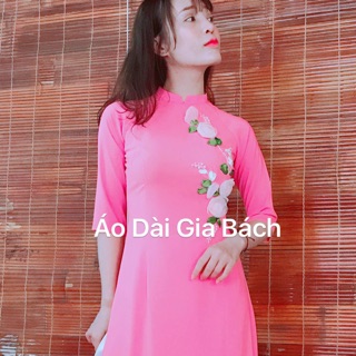 Bộ áo dài lụa nhật thêu ruy băng sale