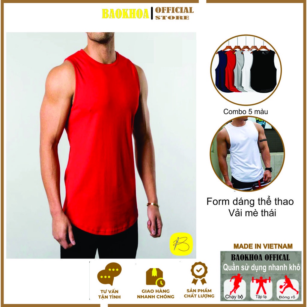 Áo ba lỗ tập thể thao, phối trắng đen in ngực sát nách, vải mè thái khôn xù lông BAOKHOA_OFFICIAL Size L-XL-2XL