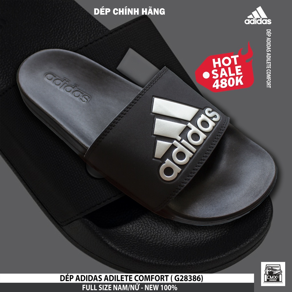 [ HÀNG CHÍNH HÃNG ] Dép Adidas Adilete Comfort Big Silver Logo ( CG3425 ) - REAL AUTHETIC 100%