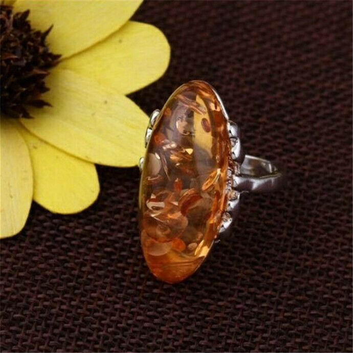 Nhẫn Đá Hổ Phách Hình oval Kích Cỡ 6-10