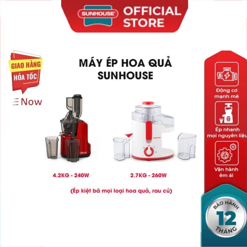 Máy ép trái cây SUNHOUSE 2.7 Kg ép chậm ép được nhiều loại hoa quả cùng một lúc là lựa chọn tuyệt vời cho gia đình