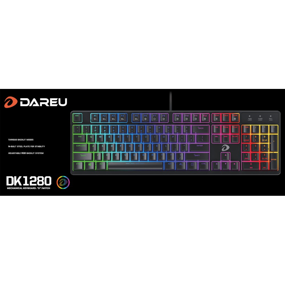 Bàn phím cơ Gaming DAREU DK1280 104KEY (RGB, Blue/ Brown/ Red D switch)