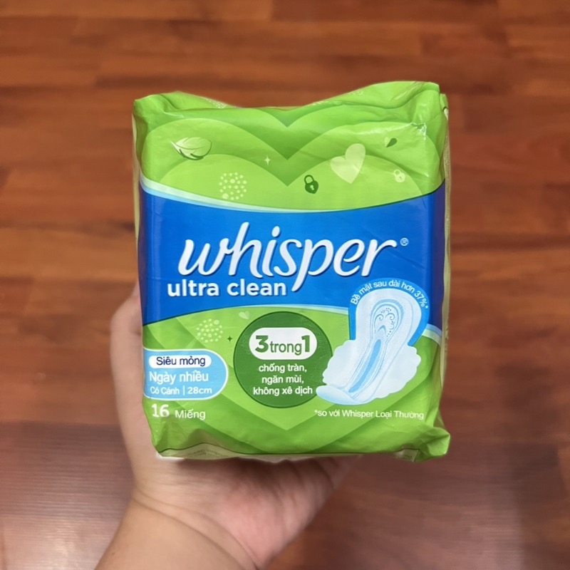 Băng Vệ Sinh Ngày Nhiều Whisper Ultra Clean Siêu Mỏng Có Cánh 28cm (16 Miếng)