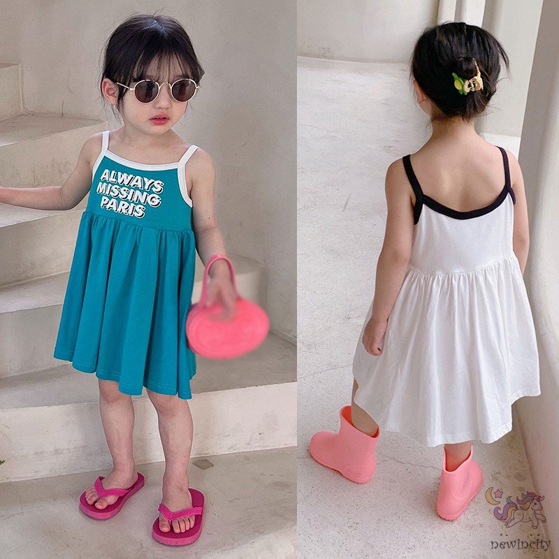 Đầm Sát Nách In Chữ Thời Trang Mùa Hè Hàn Quốc Dễ Thương Cho Bé Gái