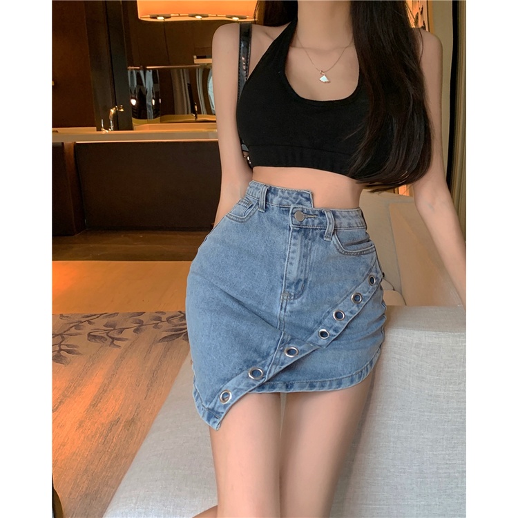 Chân Váy Jeans Lưng Cao Thời Trang Dành Cho Nữ