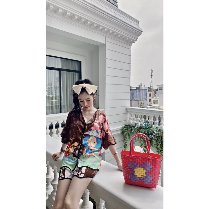 ĐỒ NGỦ NỮ SET LỤA BỘ NGẮN TAY HỌA TIẾT THỜI TRANG NỮ (HÀNG CHẤT LƯỢNG)