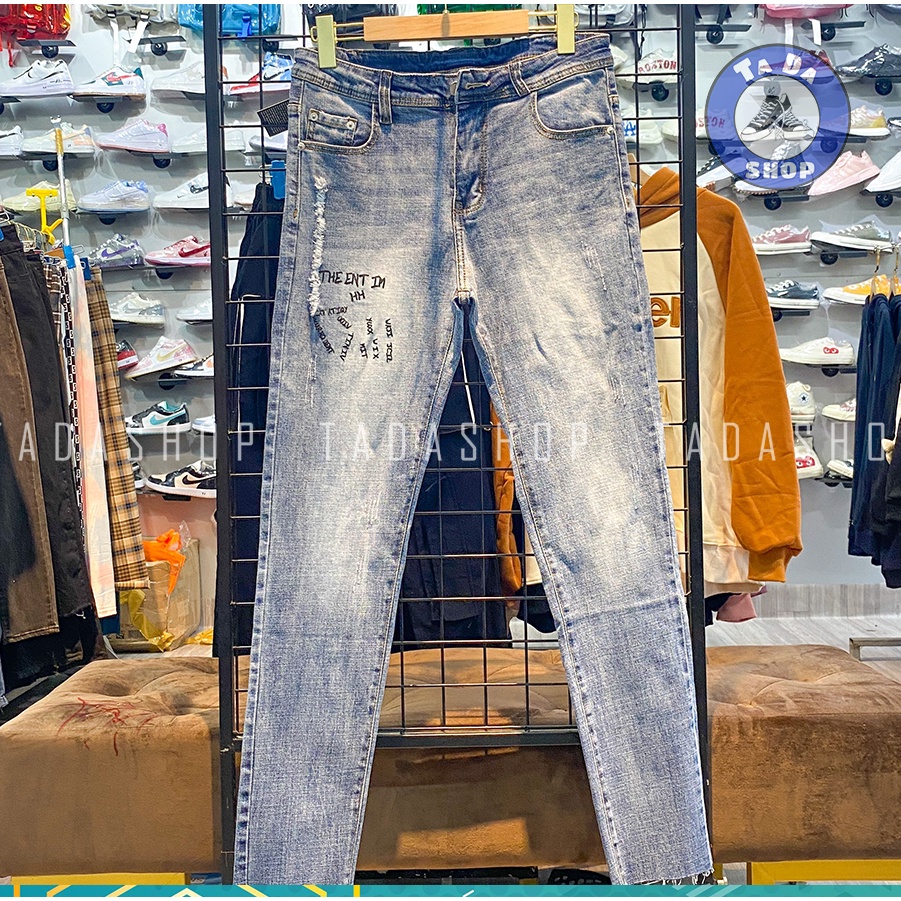 Quần jeans xanh trơn rách Quảng Châu chuẩn đẹp loại 1 full tag mác