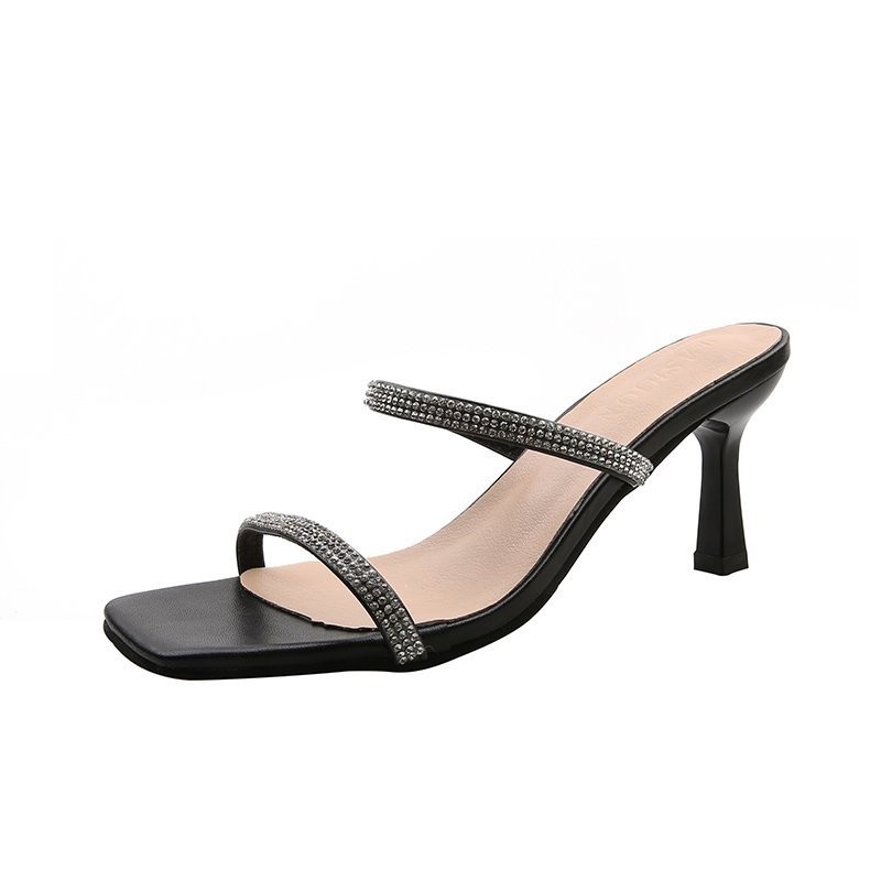 Guốc nữ NTTG26 dép nữ 2 quai đính đá gót nhọn 7cm chuẩn dáng Hàn